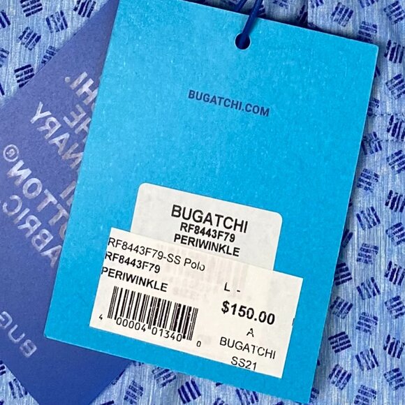 Bugatchi Polo Shirt Men's Large Periwinkle Blue 8 Way Stretch Golf Geometric NWT - Picture 5 of 12